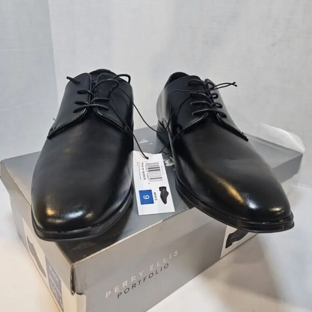 Perry Ellis Men’s Leather Oxford Lace-Up Dress or‎ Casual Shoe Black / Size 9